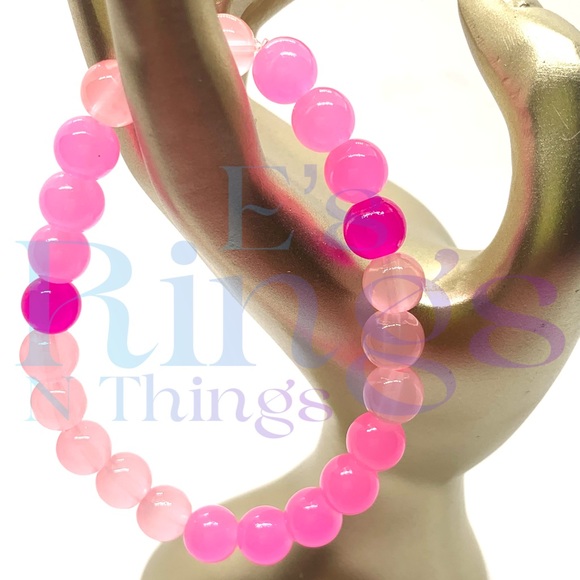 E’s Bead Central Jewelry - [Pink Frosting] Pretty Pink Glass Beaded Bracelet